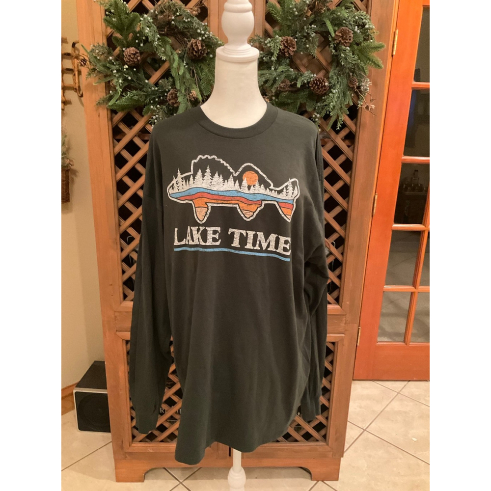Lake Time Graphic Gorpcore Granola Fishermen Long Sleeve XL Outdoor Tshirt